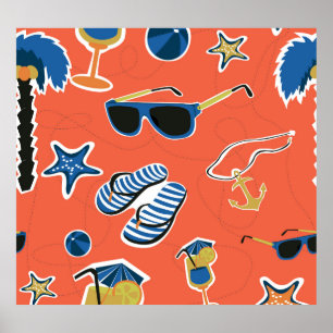 Poster Plage d'été : Relaxant Motif sans couture.