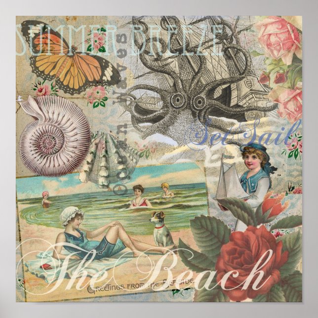 Poster Plage d'été vintage rétro victorien (Devant)