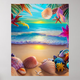 Poster Plage d'imaginaire mystique coucher de soleil avec