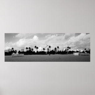 Poster Plage du sud panorama noir/blanc de Miami, la