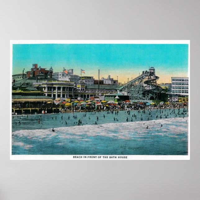 Poster Plage en face du Bath House, Long Beach (Devant)