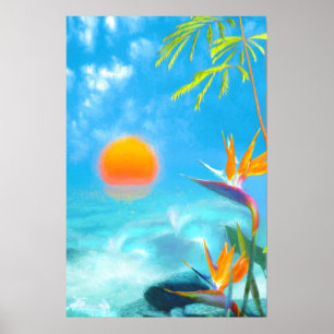 Poster PLAGE ENSOLEILLÉE Oiseaux du paradis
