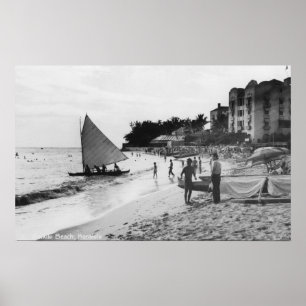 Poster Plage et bateaux Honolulu de Waikiki