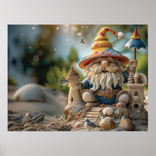 Poster Plage gnome assis sur le trône de plage