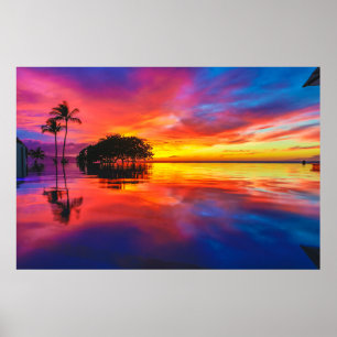 Poster Plage majestueuse du coucher du soleil   Wailea,