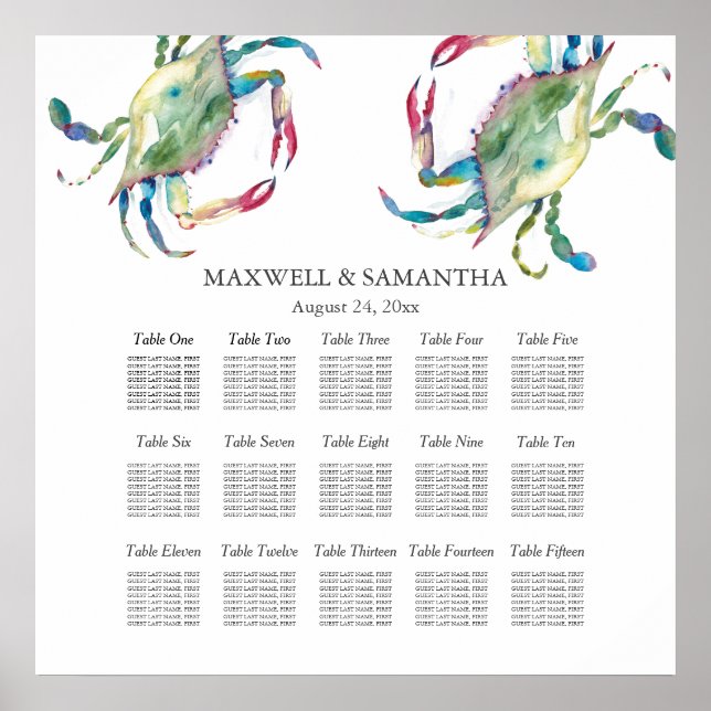 Poster Plage Mariage Carte de siège imprimable (Devant)