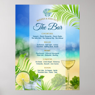 Poster Plage Mariage Mojito Vin Palm Open Bar Menu