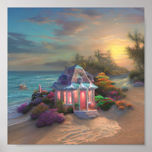 Poster Plage Océan Cottage Art