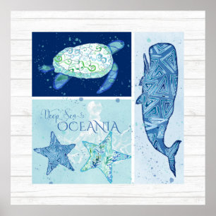 Poster Plage Ocean Shore Wall Art Whale Turfish Starfish