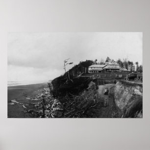 Poster Plage Pacifique, WA - hôtel de plage et vieux