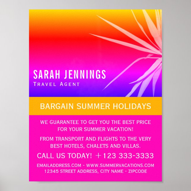 Poster Plage Palm Leaf Silhouette, agent de voyage Advert (Devant)