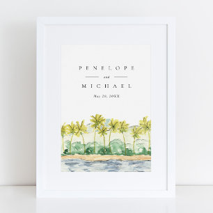 Poster Plage Palm Trees Tropical Watercolor Mariage