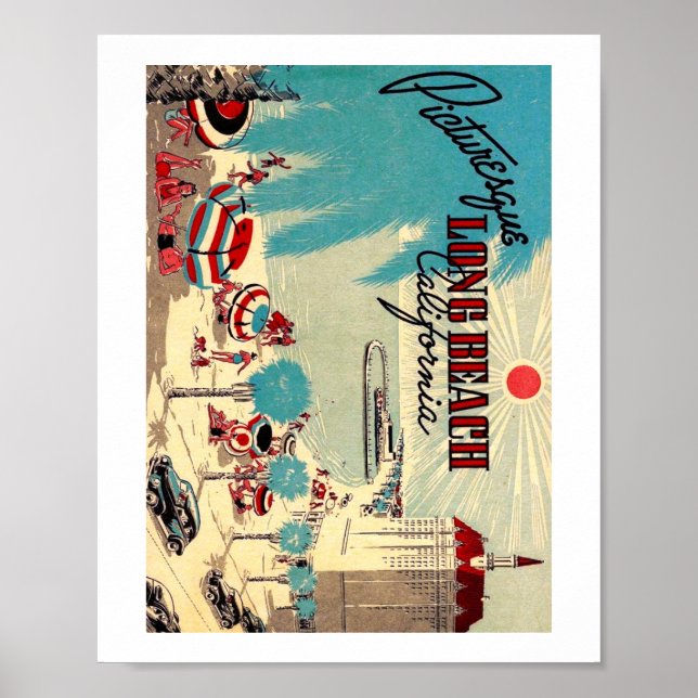 Poster Plage pittoresque de Long Beach, Californie Style  (Devant)