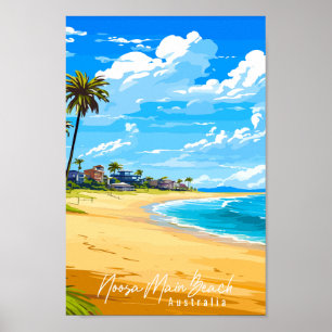 Poster Plage principale de Noosa en Australie lieu de voy