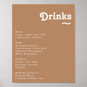 Poster Plage Retro   Menu des boissons Mariage Brown Sign