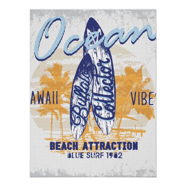 Poster Plage Retro Surboard Design (Devant)