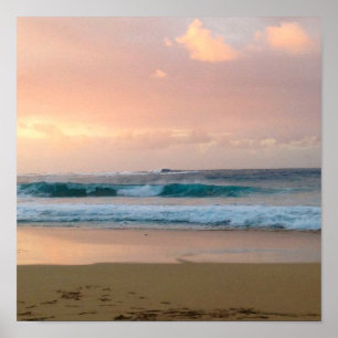 Poster Plage Sunset avec océan