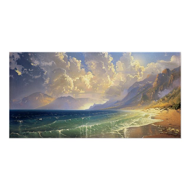 Poster Plage Sunset Moody Peinture paysage Découpage (Devant)