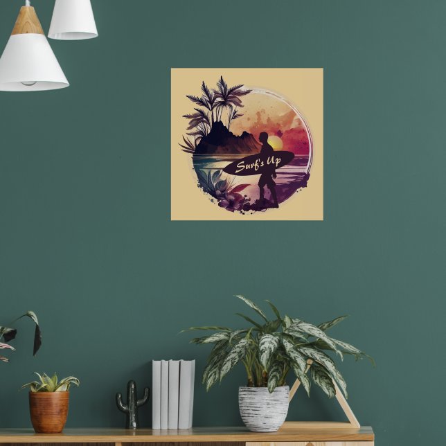 Poster Plage Sunset Surfer Rétro (Salon 1)