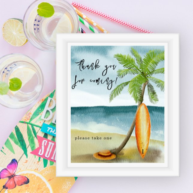 Poster Plage surf aquarelle - Merci pour venir (Créateur téléchargé)