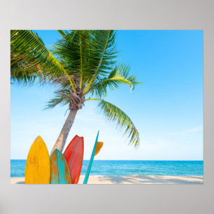 Poster Plage Tropical Surfboard