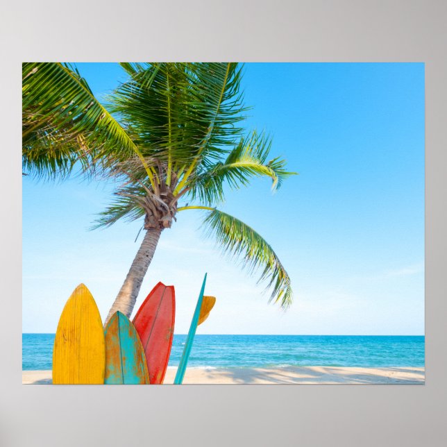 Poster Plage Tropical Surfboard (Devant)