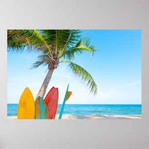 Poster Plage Tropical Surfboard