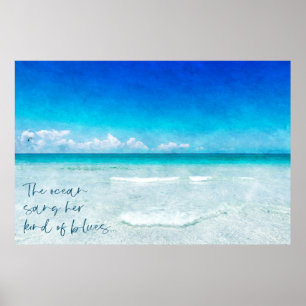 Poster Plage tropicale à l'Aqua Turquoise Citation bleue