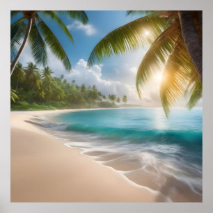 Poster Plage tropicale avec palmiers