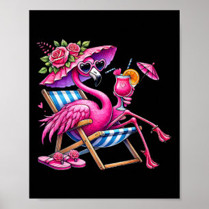 Poster Plage Tropicale d'Été Palmier Rose Flamant Vacance