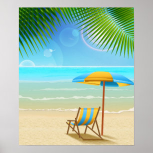 Poster Plage tropicale et parapluie