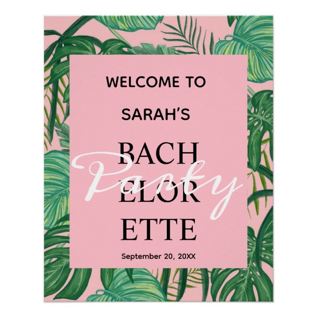Poster Plage tropicale Palm rose Bachelorette Bienvenue (Devant)