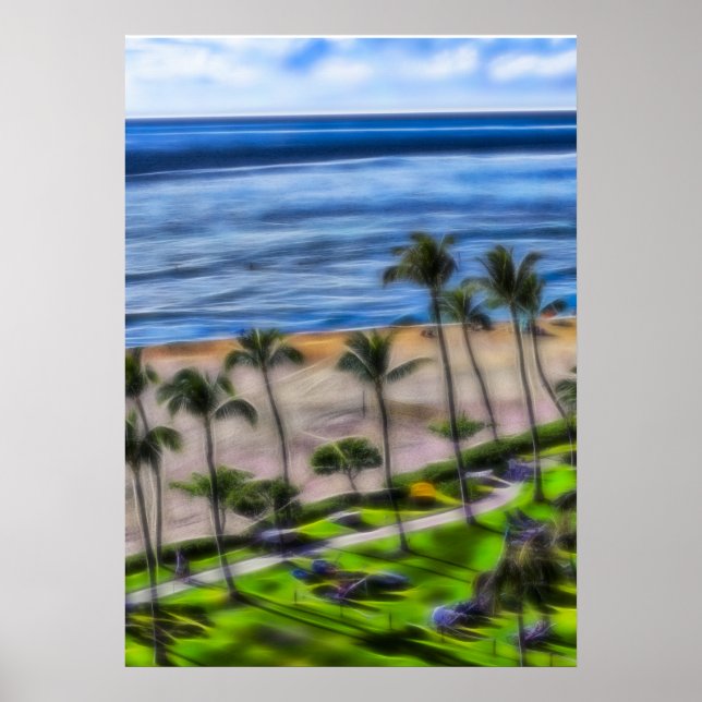 Poster Plage tropicale vacances soleil et sable Maui Hawa (Devant)