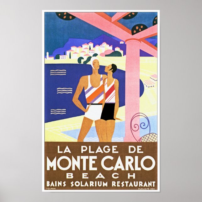 Poster Plage vintage de Monte Carlo (Devant)