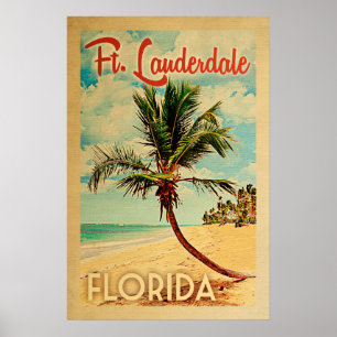 Poster Plage vintage de palmier de pi Lauderdale la