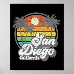 Poster Plage vintage de San Diego Californie Surf Rétro S