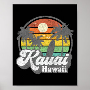 Poster Plage vintage Kauai Hawaï Surf Hawaïen Surfing 7