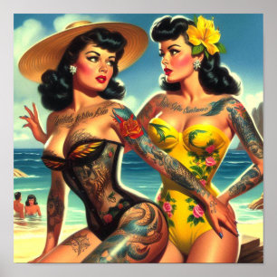 Poster Plage Vintage tatouée