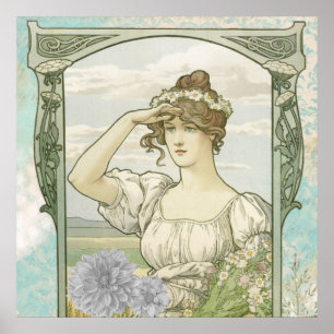 Poster *~* Plage Vintage Victorien AR23 Femme Art Nouveau