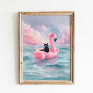Poster Plage Whimsical Black Cat Imprimer : Flotte de Fla