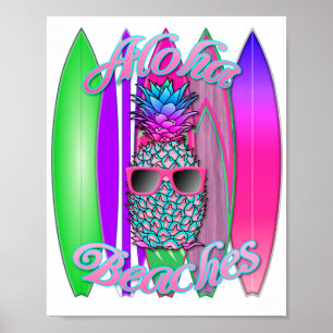 Poster Plages Tropical Aloha Plages Amusants Surfing Anan