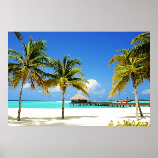 Poster Plages tropicales | Île et lagon, Maldives (Devant)