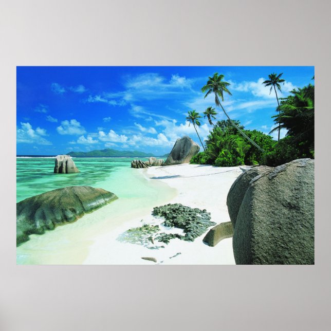 Poster Plages tropicales | L'île de La Digue (Devant)