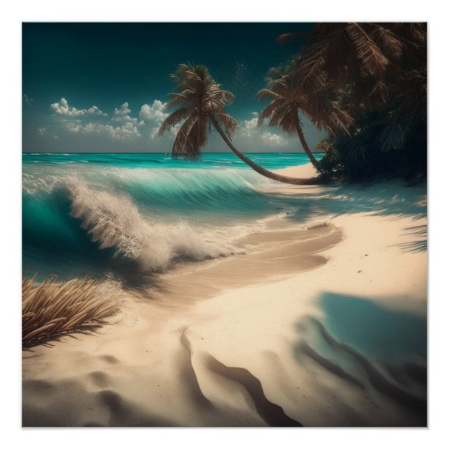 Poster Plages tropicales palmiers eau turquoise (Devant)