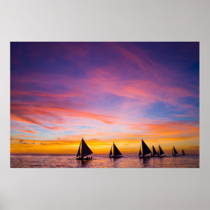 Poster Plages tropicales   Sunset Sailboats, Phillipines