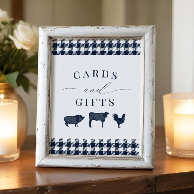 Poster Plaid Bleu Rustique "Cartes et Cadeaux" (Créateur téléchargé)