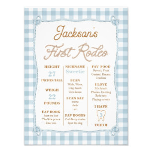 Poster Plaid Blue First Rodeo Milestone