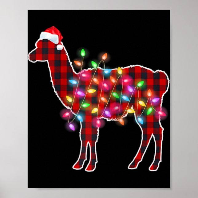 Poster Plaid Buffalo Llama Christmas Pajamas Xmas Lights  (Devant)