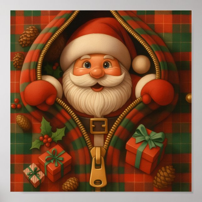 Poster Plaid Santa Claus Christmas Design  (Devant)