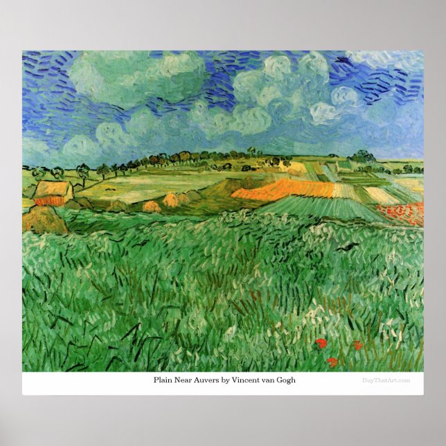 Poster Plaine près d'Auvers par Vincent van Gogh (Devant)